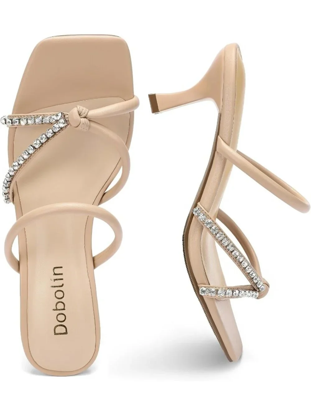Women's Nude Summer Comfortable Open Toe Strappy Slides Kitten Heeled Sandals